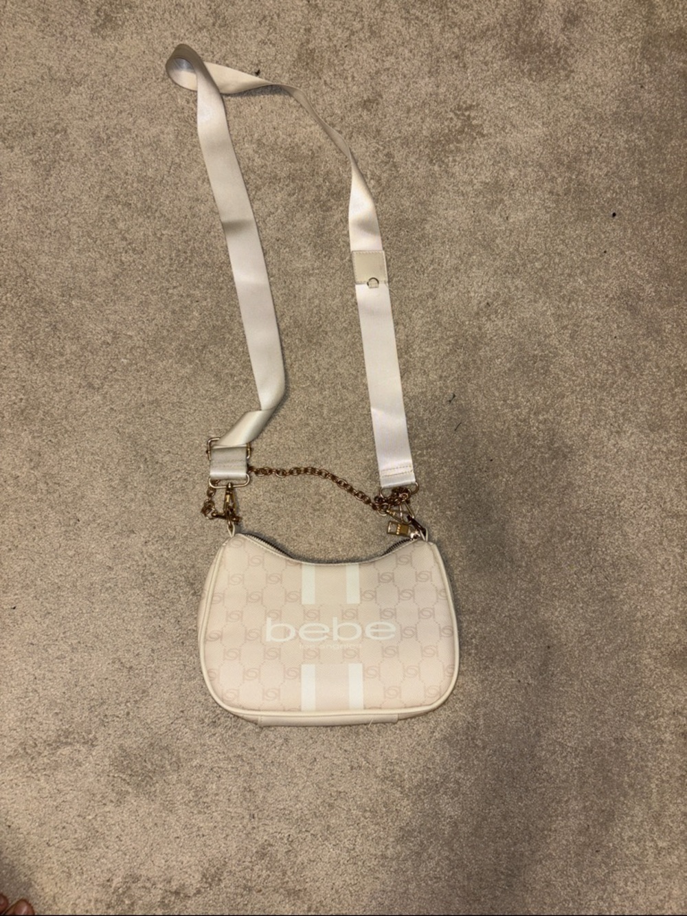 bebe Cream Logo Crossbody with Gold Chain Detail